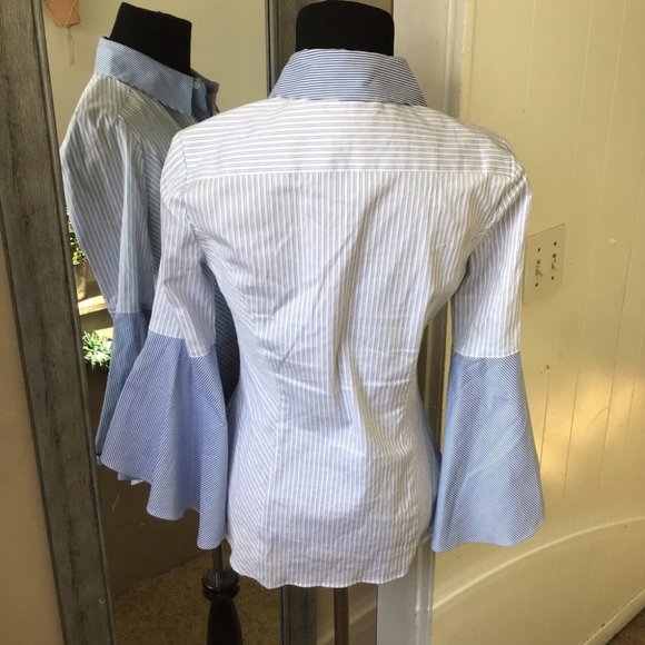 White House Black Market Striped Bell Sleeve Top - Picture 8 of 8